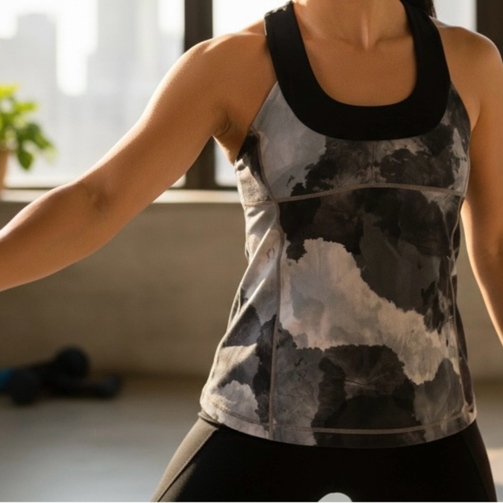Lululemon Racerback Tank Top Yoga Athleisure Grey Watercolor Print Women’s 8